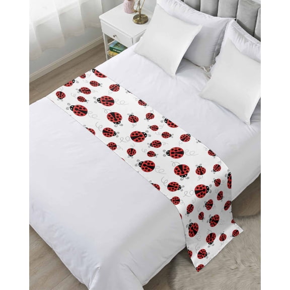 Xipuska Cartoon Ladybug Bed Runners for Queen Size Bed, Decorative Bed Throws for Foot of Bed, Funny Animals Dot Modern Simple Bed Runner Sofa Throw Bedding Scarf Protector Slipcover for Bedroom