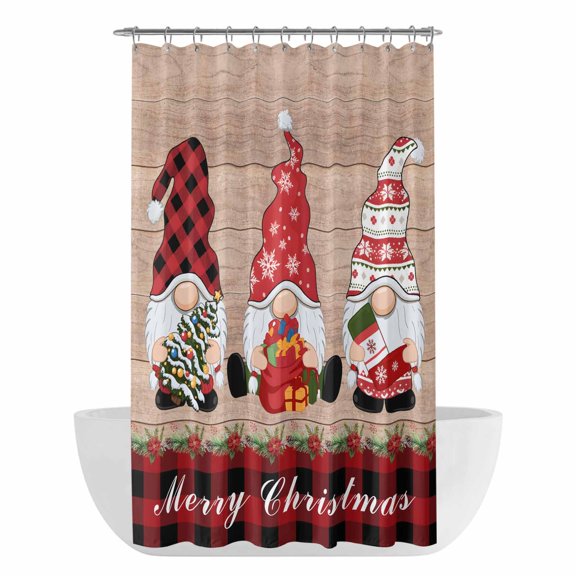 Xipuska Christmas Gnomes Shower Curtain - Water Repellent Fabric Shower Curtains Washable, Xmas Tree Gift Wooden Red Black Plaid Decorative Polyester Cloth Bathroom Curtains Modern Bath Decor 36"x72"