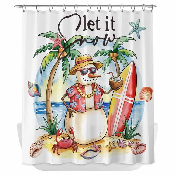 Xipuska Christmas Snowman Shower Curtain - Water Repellent Fabric Shower Curtains Washable, Winter Coastal Beach Palm Tree Xmas Decorative Polyester Cloth Bathroom Curtains Modern Bath Decor 72"x72"