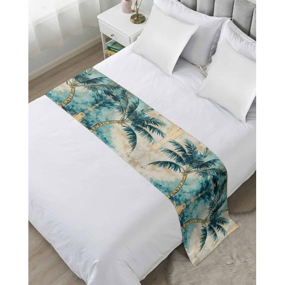 Xipuska Coastal Beach Tree Bed Runners for Cal King Size Bed, Decorative Bed Throws for Foot of Bed, Vintage Tropical Palm Plant Bed Runner Sofa Throw Bedding Scarf Protector Slipcover for Bedroom