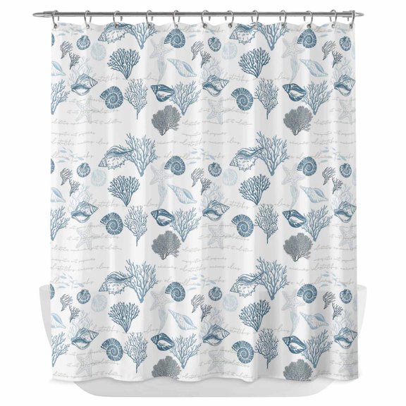 Xipuska Coastal Blue Shower Curtain - Water Repellent Fabric Shower Curtains Washable, Retro Ocean Coral Shell Starfish Seahorse Decorative Polyester Cloth Bathroom Curtains Modern Bath Decor 66"x72"