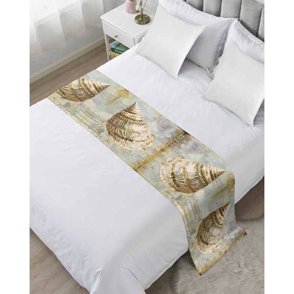Xipuska Coastal Conch Bed Runners for Queen Size Bed, Decorative Bed Throws for Foot of Bed, Summer Beach Nautical Ocean Vintage Bed Runner Sofa Throw Bedding Scarf Protector Slipcover for Bedroom