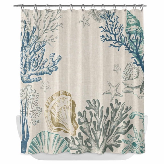 Xipuska Coastal Coral Shower Curtain - Water Repellent Fabric Shower Curtains Washable, Turquoise Blue Shell Conch Starfish Decorative Polyester Cloth Bathroom Curtains Modern Bath Decor 66"x72"