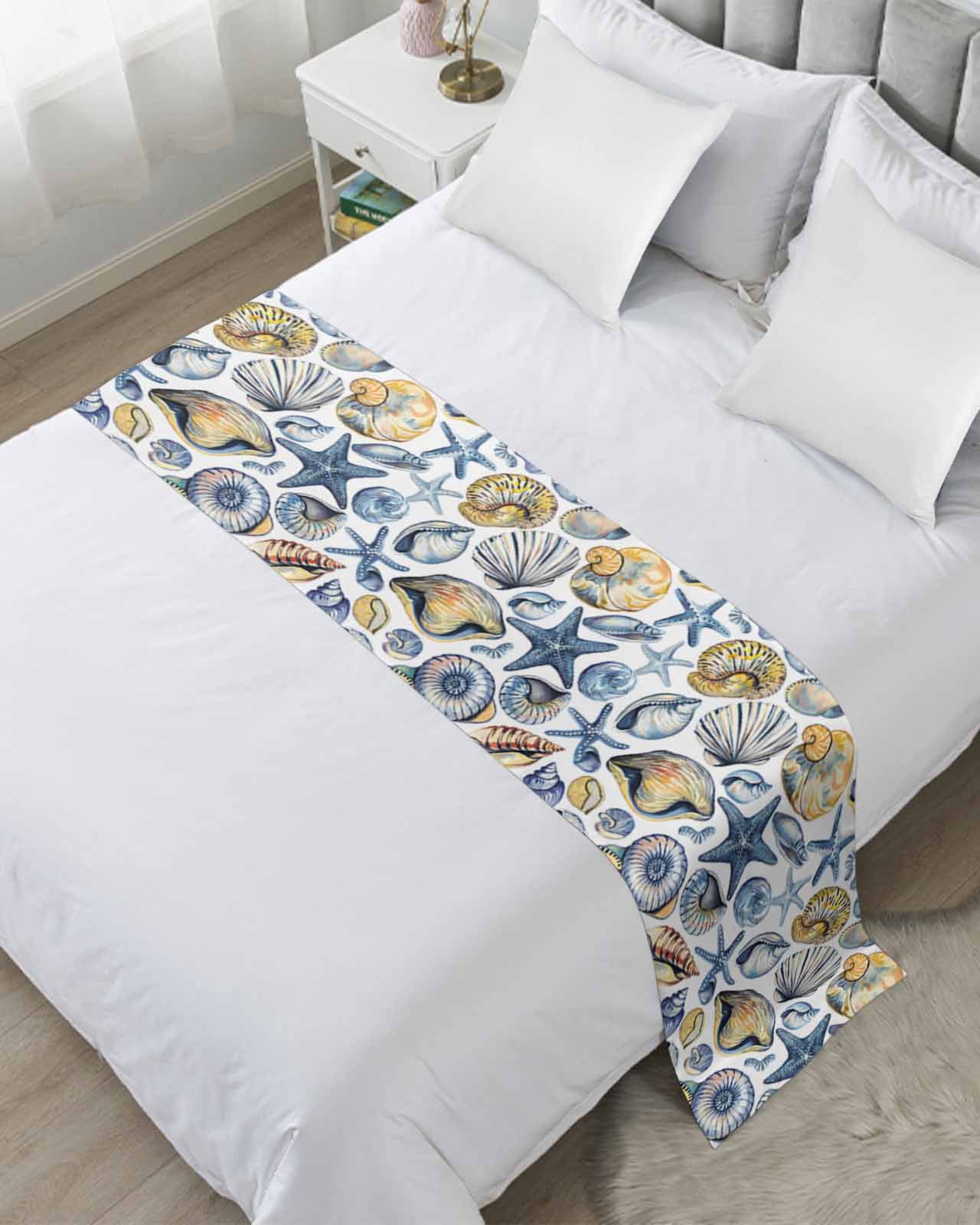 Runner Seashell Xipuska Coastal Seashells Bed Runners for Cal King Size Bed, Decorative ...