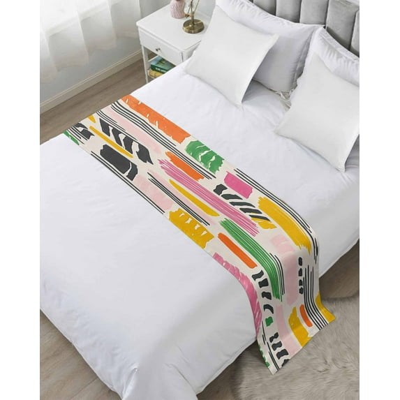 Xipuska Color Block Bed Runners for Queen Size Bed, Decorative Bed Throws for Foot of Bed, Abstract Minimalist Modern Striped Bed Runner Sofa Throw Bedding Scarf Protector Slipcover for Bedroom/Hotel