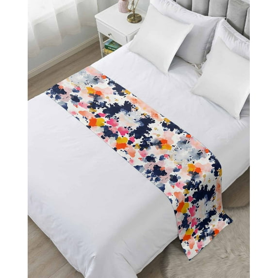 Xipuska Colorful Ink Splash Bed Runners for Queen Size Bed, Decorative Bed Throws for Foot of Bed, Modern Abstract Watercolor Bed Runner Sofa Throw Bedding Scarf Protector Slipcover for Bedroom/Hotel