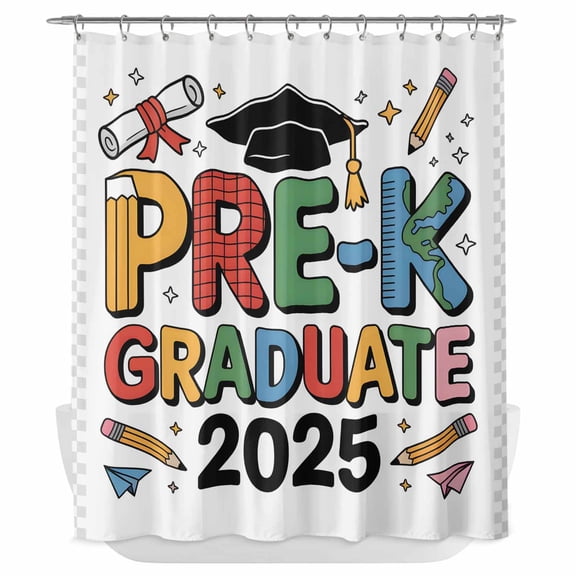 Xipuska Colorful Words Graduation Shower Curtain - Water Repellent Fabric Shower Curtains Washable, 2025 Funny Cartoon Words Decorative Polyester Cloth Bathroom Curtains Modern Bath Decor 66"x72"