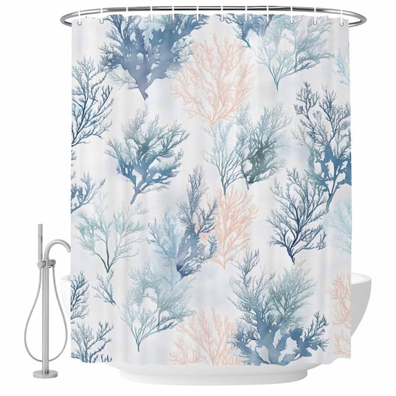 Xipuska Coral Coastal Shower Curtain - Water Repellent Fabric Shower Curtains Washable, Green Orange Blue Coral Summer Ocean Decorative Polyester Cloth Bathroom Curtains Modern Bath Decor 36"x72"
