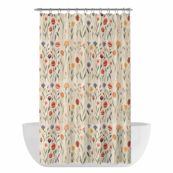 Xipuska Country Floral Shower Curtain - Water Repellent Fabric Shower Curtains Washable, Rural Farmhouse Watercolor Flowers Herbs Decorative Cloth Bathroom Curtains Modern Bath Decor 36"x72"