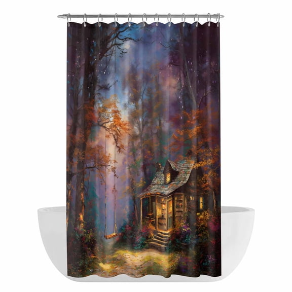 Xipuska Country Forest Shower Curtain - Water Repellent Fabric Shower Curtains Washable, Farmhouse Nature Trees Cabin Starry Sky Decorative Polyester Cloth Bathroom Curtains Modern Bath Decor 36"x72"