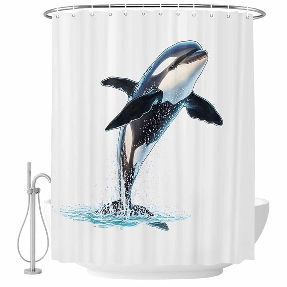Xipuska Cute Killer Whale Shower Curtain - Water Repellent Fabric Shower Curtains Washable, Orca Animal Ocean Retro Artwork Decorative Polyester Cloth Bathroom Curtains Modern Bath Decor 36"x72"