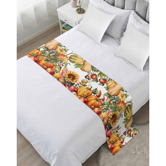 Xipuska Fall Bed Runners for Twin Size Bed, Decorative Bed Throws for Foot of Bed, Thanksgiving Harvest Autumn Sunflower Pumpkin Bed Runner Sofa Throw Bedding Scarf Protector Slipcover for Bedroom