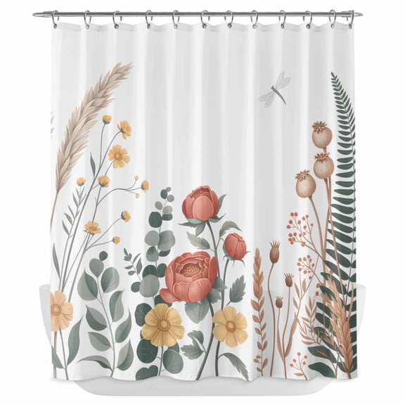 Xipuska Fall Flower Shower Curtain - Water Repellent Fabric Shower Curtains Washable, Vintage Farmhouse Eucalyptus Daisy Watercolor Decorative Cloth Bathroom Curtains Modern Bath Decor 66"x72"