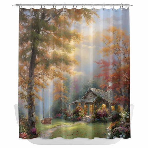 Xipuska Fall Forest Shower Curtain - Water Repellent Fabric Shower Curtains Washable, Country Pastoral Trees Cabin Nature Scenery Decorative Cloth Bathroom Curtains Modern Bath Decor 72"x72"