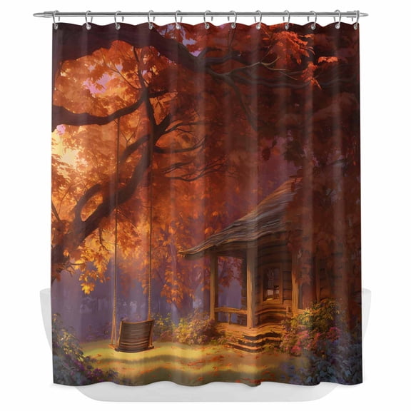 Xipuska Fall Forest Shower Curtain - Water Repellent Fabric Shower Curtains Washable, Farmhouse Red Trees Cabin Nature Scenery Decorative Polyester Cloth Bathroom Curtains Modern Bath Decor 72"x72"