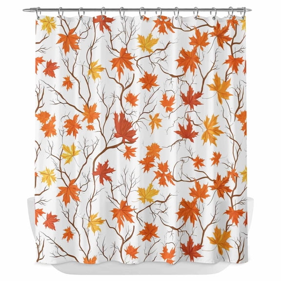 Xipuska Fall Leaves Shower Curtain - Water Repellent Fabric Shower Curtains Washable, Thanksgiving Autumn Maple Tree Branch Decorative Polyester Cloth Bathroom Curtains Modern Bath Decor 66"x72"