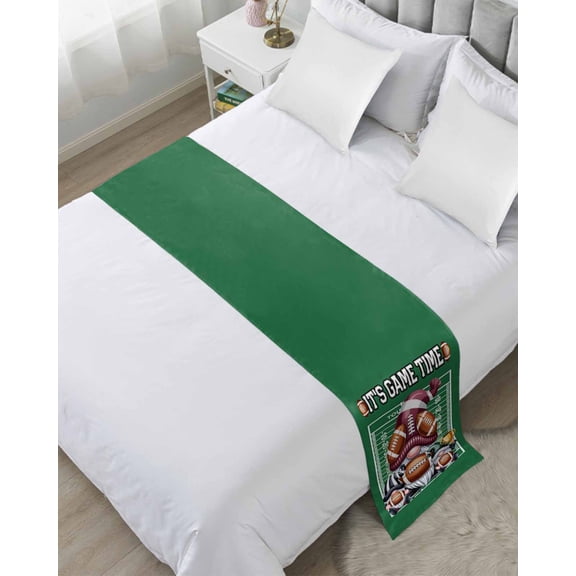 Xipuska Fall Rugby Bed Runners for Twin Size Bed, Decorative Bed Throws for Foot of Bed, Modern Abstract Gnomes Green Bed Runner Sofa Throw Bedding Scarf Protector Slipcover for Bedroom/Hotel