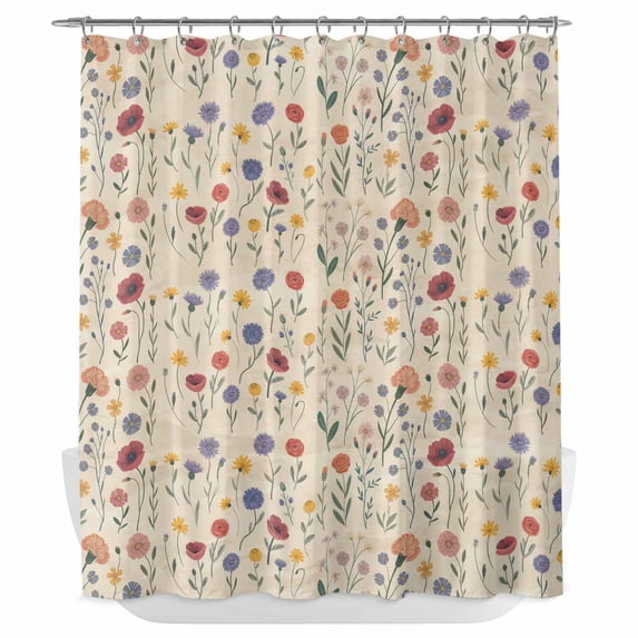 Xipuska Farmhouse Floral Shower Curtain - Water Repellent Fabric Shower Curtains Washable, Pastoral Country Watercolor Flower Herb Decorative Cloth Bathroom Curtains Modern Bath Decor 72"x78"