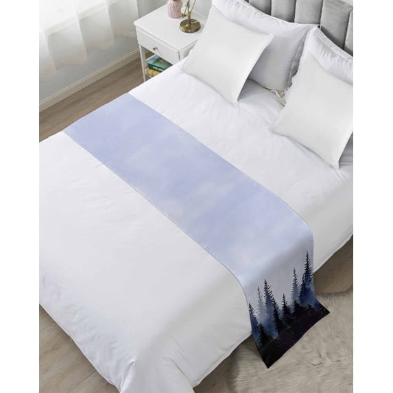 Xipuska Forest Bed Runners for Queen Size Bed, Decorative Bed Throws for Foot of Bed, Blue Purple Trees Landscape Retro Watercolor Bed Runner Sofa Throw Bedding Scarf Protector Slipcover for Bedroom
