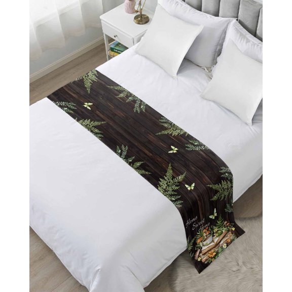 Xipuska Forest Frog Bed Runners for Twin Size Bed, Decorative Bed Throws for Foot of Bed, Green Botanical Mushroom Butterfly Black Bed Runner Sofa Throw Bedding Scarf Protector Slipcover for Bedroom