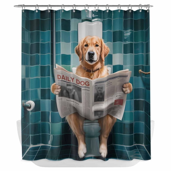 Xipuska Funny Dogs Shower Curtain - Water Repellent Fabric Shower Curtains Washable, Animal Sitting on Toilet Reading Newspaper Decorative Polyester Cloth Bathroom Curtains Modern Bath Decor 72"x72"