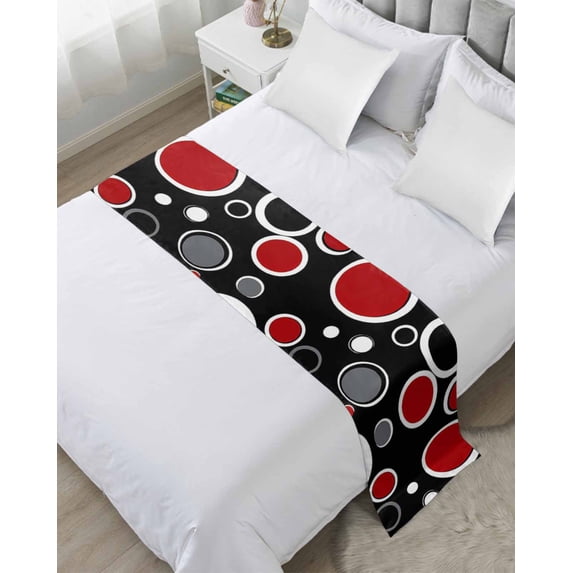 Xipuska Geometric Red Bed Runners for Queen Size Bed, Decorative Bed Throws for Foot of Bed, Modern Black Grey White Abstract Circle Bed Runner Sofa Throw Bedding Scarf Slipcover for Bedroom