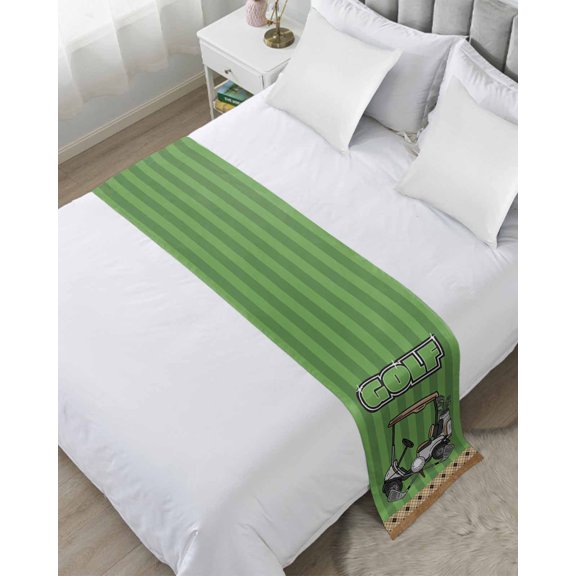 Xipuska Golf Balls Bed Runners for Twin Size Bed, Decorative Bed Throws for Foot of Bed, Green Sports Art Truck Brown Lattice Bed Runner Sofa Throw Bedding Scarf Protector Slipcover for Bedroom/Hotel