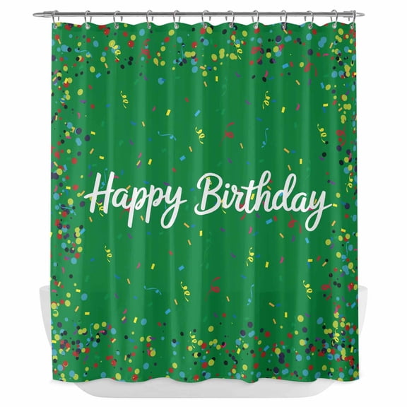 Xipuska Grass Green Birthday Shower Curtain - Water Repellent Fabric Shower Curtains Washable, Colorful Confetti Ribbons Polka Dots Classroom Decorative Cloth Bathroom Curtains Bath Decor 72"x78"