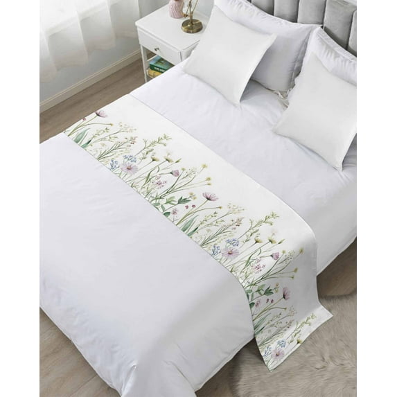 Xipuska Green Botanical Floral Bed Runners for Twin Size Bed, Decorative Bed Throws for Foot of Bed, Spring Summer Rustic Bed Runner Sofa Throw Bedding Scarf Protector Slipcover for Bedroom/Hotel
