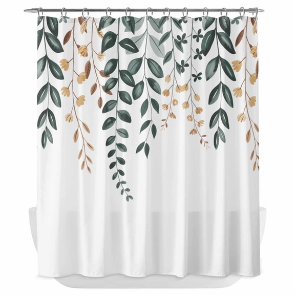 Xipuska Green Brown Botanical Shower Curtain - Water Repellent Fabric Shower Curtains Washable, Weeping Leaf Watercolor Decorative Polyester Cloth Bathroom Curtains Modern Bath Decor 72"x78"