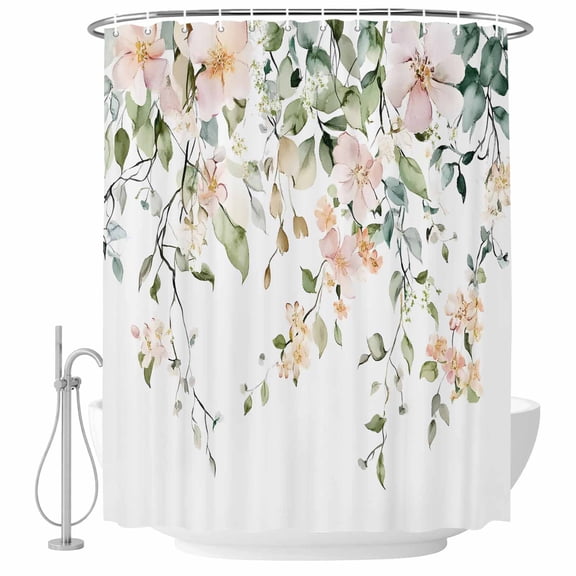 Xipuska Green Eucalyptus Leaves Shower Curtain - Water Repellent Fabric Shower Curtains Washable, Spring Floral Rustic Botanical Decorative Polyester Cloth Bathroom Curtains Modern Bath Decor 66"x72"