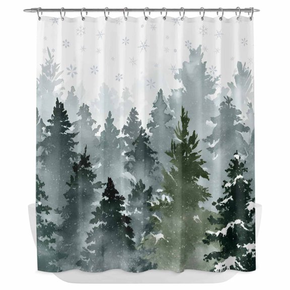 Xipuska Green Forest Shower Curtain - Water Repellent Fabric Shower Curtains Washable, Christmas Rustic Woodland Tree Decorative Polyester Cloth Bathroom Curtains Modern Bath Decor 66"x72"
