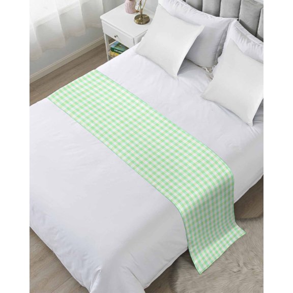 Xipuska Green Grid Bed Runners for Queen Size Bed, Decorative Bed Throws for Foot of Bed, Checkered Plaid Gingham Lattice Trellis Print Bed Runner Sofa Throw Bedding Scarf Slipcover for Bedroom