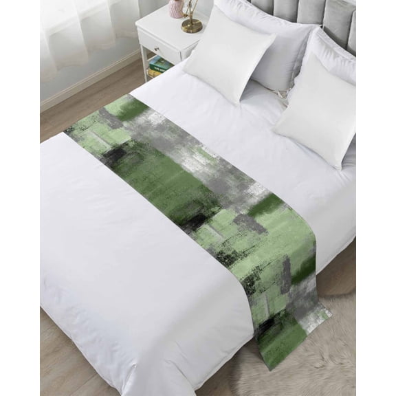 Xipuska Green Ombre Bed Runners for Twin Size Bed, Decorative Bed Throws for Foot of Bed, Farmhouse Abstract Mottled Texture Art Bed Runner Sofa Throw Bedding Scarf Protector Slipcover for Bedroom
