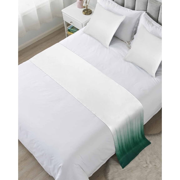 Xipuska Green Ombre Stripe Bed Runners for Twin Size Bed, Decorative Bed Throws for Foot of Bed, Abstract Art Gradient Watercolor Bed Runner Sofa Throw Bedding Scarf Protector Slipcover for Bedroom