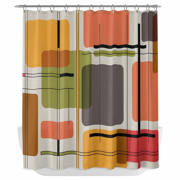 Xipuska Green Orange Geometric Shower Curtain - Water Repellent Fabric Shower Curtains Washable, Modern Abstract Art Luxury Decorative Polyester Cloth Bathroom Curtains Modern Bath Decor 66"x72"