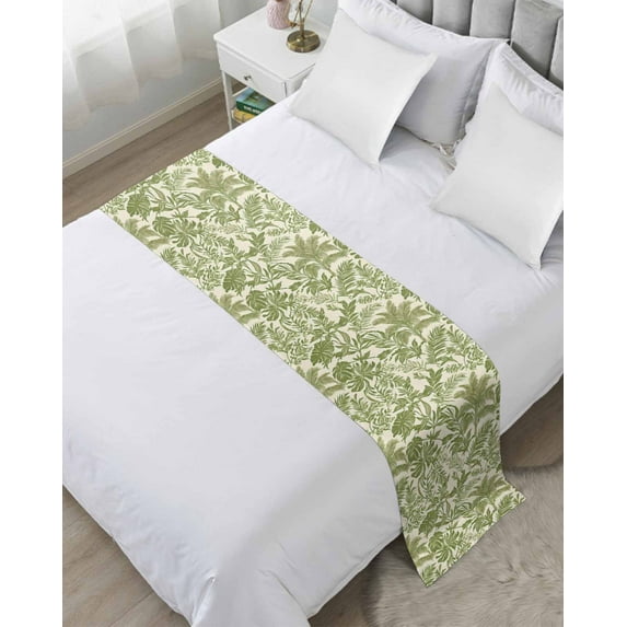 Xipuska Green Palm Leaf Bed Runners for Cal King Size Bed, Decorative Bed Throws for Foot of Bed, Watercolor Summer Leaves Bed Runner Sofa Throw Bedding Scarf Protector Slipcover for Bedroom/Hotel