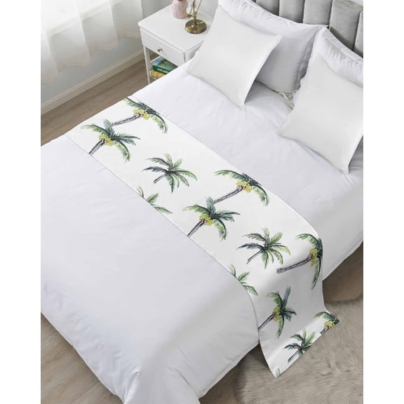 Xipuska Green Palm Trees Bed Runners for Queen Size Bed, Decorative Bed Throws for Foot of Bed, Summer Botanical Beach Modern Art Bed Runner Sofa Throw Bedding Scarf Protector Slipcover for Bedroom