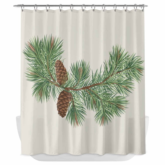 Xipuska Green Pine Leaves Christmas Shower Curtain - Water Repellent Fabric Shower Curtains Washable, Xmas Botanical Pine Cones Decorative Polyester Cloth Bathroom Curtains Modern Bath Decor 66"x72"