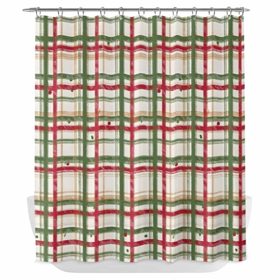 Xipuska Green Red Checkered Shower Curtain - Water Repellent Fabric Shower Curtains Washable, Farmhouse Christmas Winter Striped Decorative Polyester Cloth Bathroom Curtains Modern Bath Decor 72"x78"