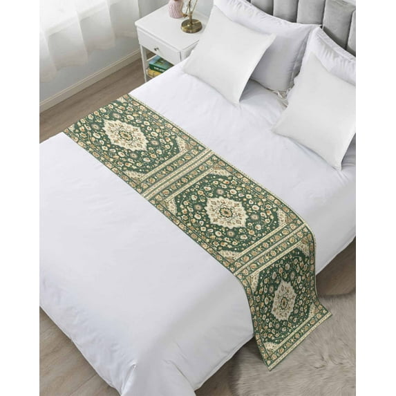 Xipuska Green Southwestern Bed Runners for Queen Size Bed, Decorative Bed Throws for Foot of Bed, Antique Boho Farmhouse Ethnic Bed Runner Sofa Throw Bedding Scarf Protector Slipcover for Bedroom