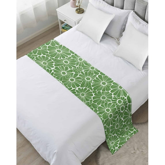 Xipuska Green Spring Floral Bed Runners for King Size Bed, Decorative Bed Throws for Foot of Bed, Pastoral Flower Abstract Bed Runner Sofa Throw Bedding Scarf Protector Slipcover for Bedroom/Hotel