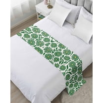 Xipuska Green Spring Floral Bed Runners for Twin Size Bed, Decorative Bed Throws for Foot of Bed, Summer Flower Pastoral Bed Runner Sofa Throw Bedding Scarf Protector Slipcover for Bedroom/Hotel