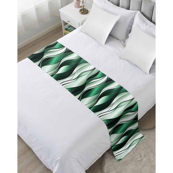 Xipuska Green Striped Ombre Bed Runners for King Size Bed, Decorative Bed Throws for Foot of Bed, Modern Green Moire Geometric Bed Runner Sofa Throw Bedding Scarf Protector Slipcover for Bedroom
