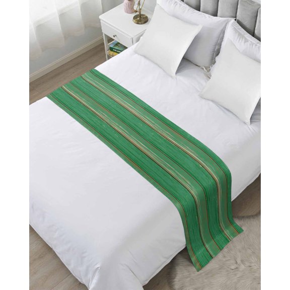 Xipuska Green Wood Grain Bed Runners for Cal King Size Bed, Decorative Bed Throws for Foot of Bed, Farmhouse Texture Vintage Country Bed Runner Sofa Throw Bedding Scarf Slipcover for Bedroom