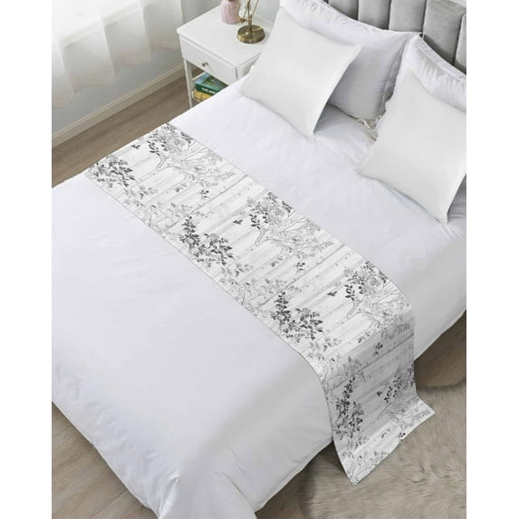 Xipuska Grey Branches Forest Bed Runners for Cal King Size Bed, Decorative Bed Throws for Foot of Bed, Gray Tree Watercolor Bed Runner Sofa Throw Bedding Scarf Protector Slipcover for Bedroom/Hotel