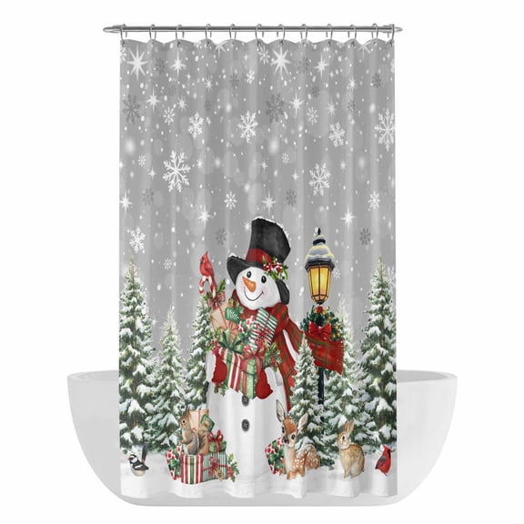Xipuska Grey Christmas Shower Curtain - Water Repellent Fabric Shower Curtains Washable, Snowman Xmas Snowflake Botanical Tree Decorative Polyester Cloth Bathroom Curtains Modern Bath Decor 36"x72"