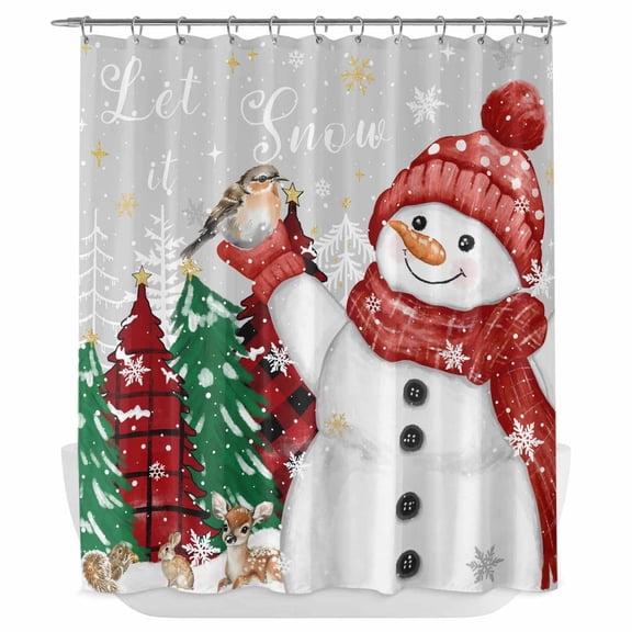 Xipuska Grey Christmas Snowman Shower Curtain - Water Repellent Fabric Shower Curtains Washable, Xmas Tree Snowflake Birds Decorative Polyester Cloth Bathroom Curtains Modern Bath Decor 66"x72"