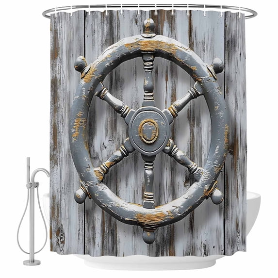 Xipuska Grey Rudder Coastal Shower Curtain - Water Repellent Fabric Shower Curtains Washable, Summer Beach Retro Nautical Ocean Decorative Polyester Cloth Bathroom Curtains Modern Bath Decor 72"x78"