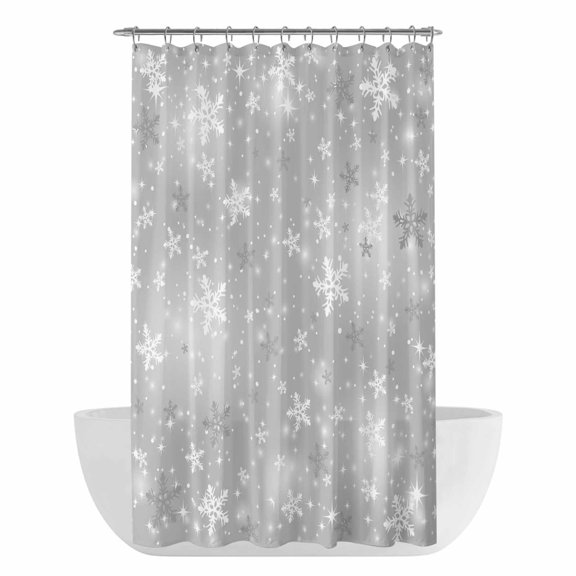 Xipuska Grey Snowflake Christmas Shower Curtain - Water Repellent Fabric Shower Curtains Washable, Winter Xmas Snowflake Decorative Polyester Cloth Bathroom Curtains Modern Bath Decor 36"x72"